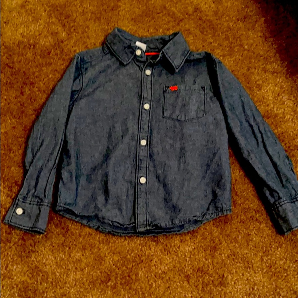 “Denim” like button down dress shirt. Soft easter outfit idea boy kid children